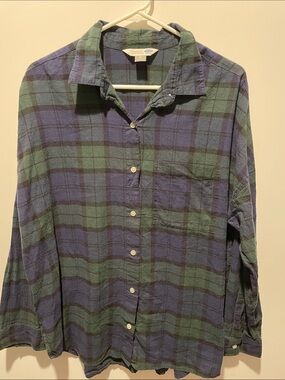 Old Navy Blue and Green Plaid Button-Down Shirt